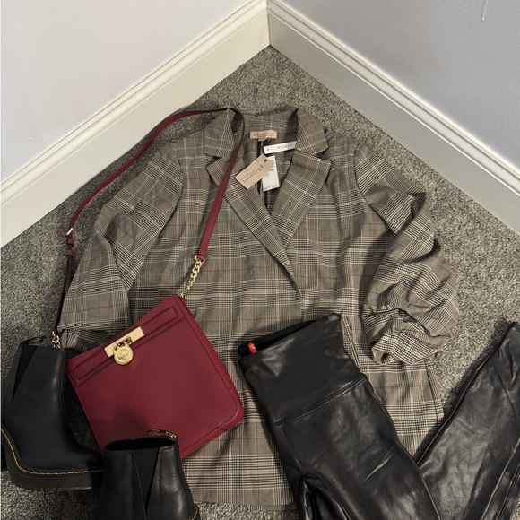 Philosophy Oversized Plaid Neutral Open Moto Jacket Ruffle Sleeve Size 1X - Picture 7 of 7